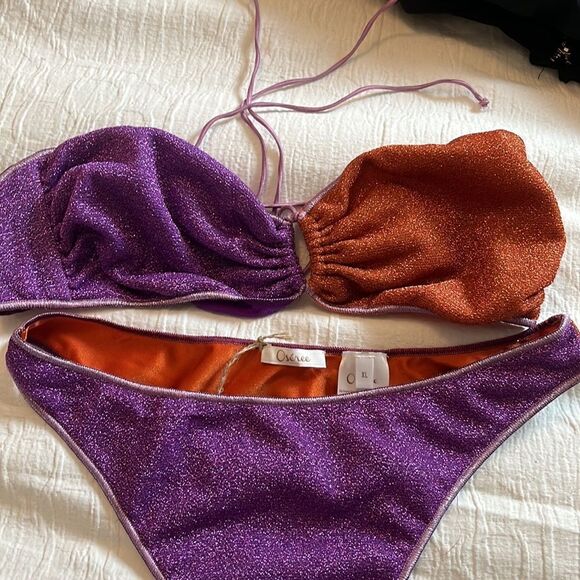 Oseree Lumiere Glitter Halter-style Bikini Set Violet Purple XL NWT - Picture 10 of 13